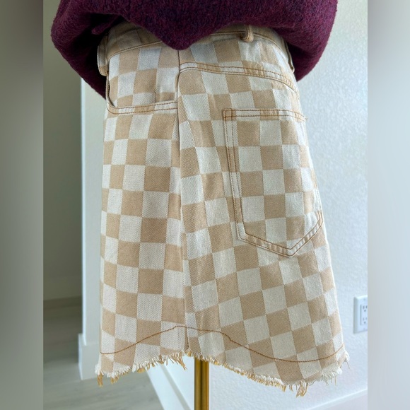 Miss Sparkling Neutral Beige Cream Vans Like Checkered Mini Skirt Womens Medium - Picture 6 of 10